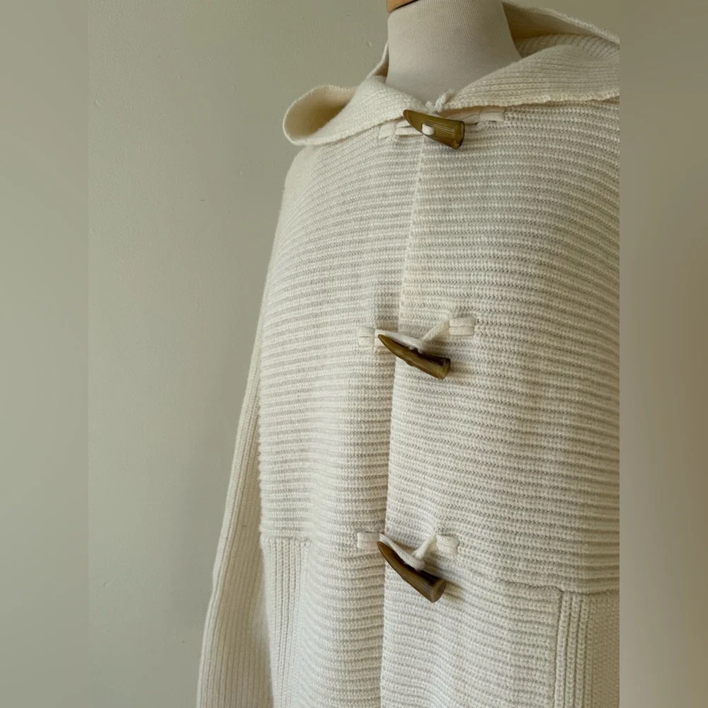 Chaps Ralph Lauren Toggle Knit Cardigan Sweater XL Cream Hooded Cottage Cozy - Picture 4 of 10